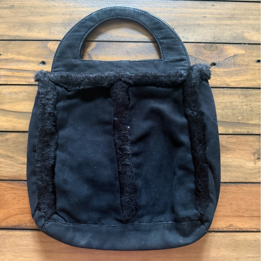 Vintage Mango Elegant Black Faux Fur Women's clutch